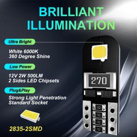 Ampoules T10 LED W5W Veilleuse Blanche 6000K pour lumiere interieur Voiture  12v