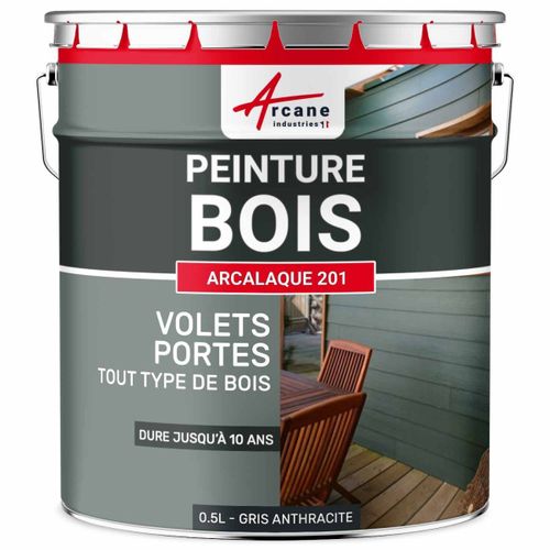 Peinture Bois Extérieur - Peinture portails, bardage, abri et mobilier de jardin... : ARCALAQUE 201 Gris Anthracite - RAL 7016 0.5 L