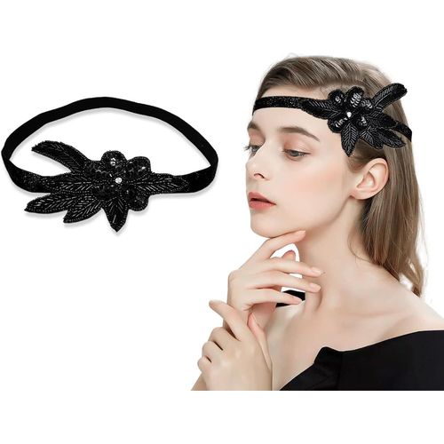 Serre-Tête À Plumes Style Années 1920, Serre-Tête Vintage À Paillettes, Accessoire Pour Cheveux Pour Femmes Et Filles, Style Gatsby Des Années 1920, Noir