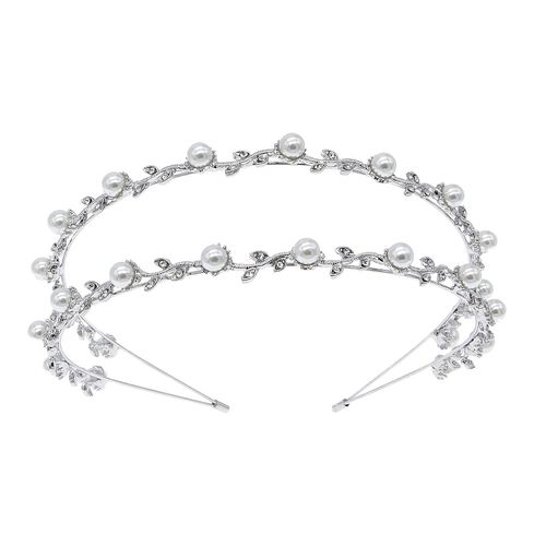 Serre-Tête De Mariage En Perles, Double Bande Argentée, Accessoires De Coiffure Pour Femmes En Cristal
