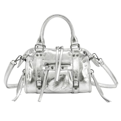 Sac à Main Bowling pour Femme Aspect Métal avec Bandoulière Amovible Gallantry Argent