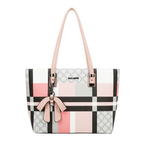 Sac Cabas pour Femme à Carreaux avec N?ud Breloque Décoratif Gallantry Rose