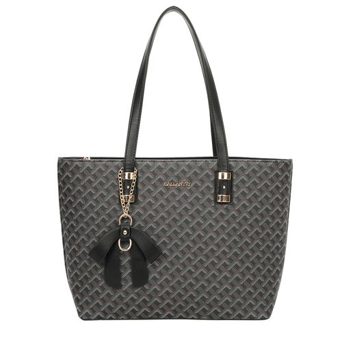 Sac Cabas pour Femme Motif Graphique Effet Tressé avec N?ud Breloque Décoratif Gallantry Gris