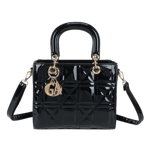 Sac de Soirée pour Femme Motif Géométrique Effet Verni avec Pendentif Gallantry Noir