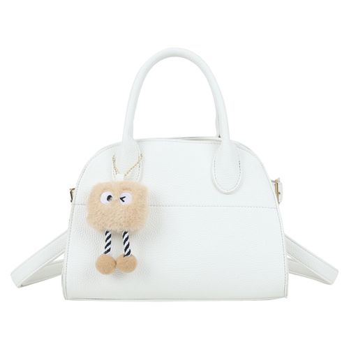 Sac à Main Dôme pour Femme Effet Grainé avec Breloque Peluche Suspendue Gallantry Blanc