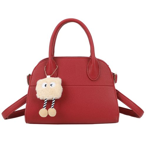 Sac à Main Dôme pour Femme Effet Grainé avec Breloque Peluche Suspendue Gallantry Rouge