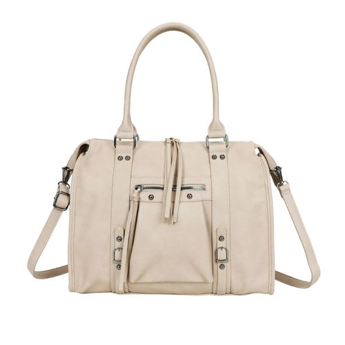 Sac à Main Bowling pour Femme avec Anses Longues et Tire-zips Décoratifs Gallantry Taupe