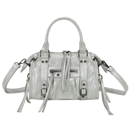 Sac à Main pour Femme Bowling avec Bandoulière et Bandes Pendantes Gallantry Argent