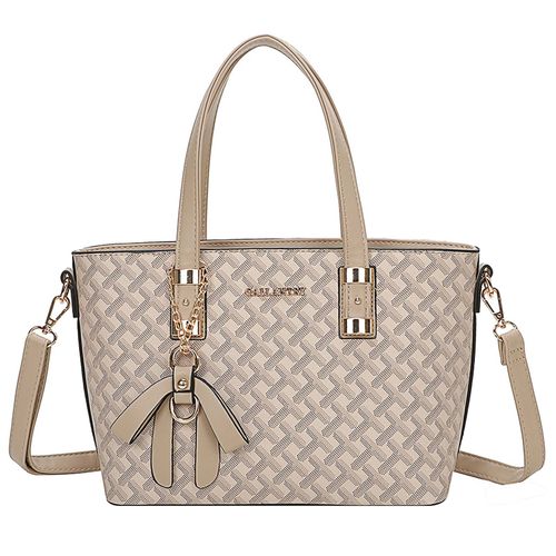 Sac Cabas pour Femme Motif Graphique Tressé avec N?ud et Bandoulière Gallantry Taupe