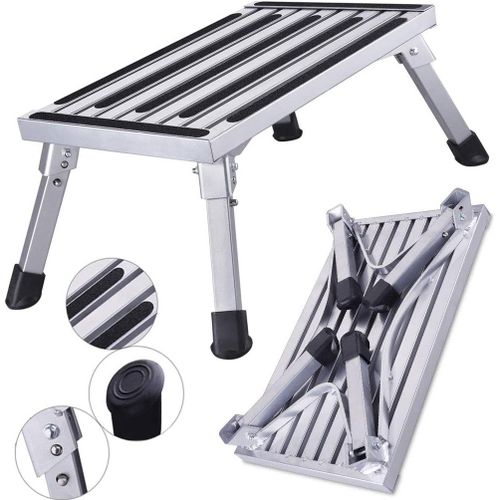 47x30x23cm Aluminium Escabeau Pliable 1 Marche Plateforme de Travail Charge Max. 150 kg pour Cuisine,Salle de Bain,Camping et Plus, Tabouret Pliable Escabeau avec Tapis antidérapant