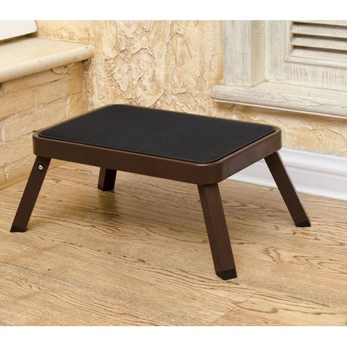 Escabeau Escabeau pliant, acier, avec patin antidérapant, capacité de charge 150 kg, dimensions déplié 28 x 46 x 18 cm, brun