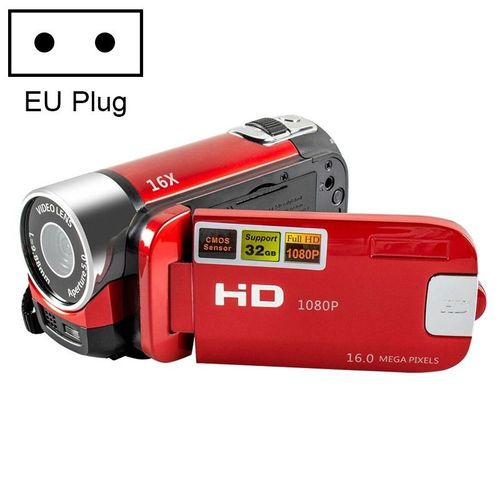 Caméscope Numérique HD 16 Millions Pixels Zoom 16X Stabilisation Image SD 32GB Rouge YONIS