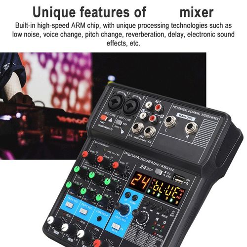 Table De Mixage 4 Canaux Avec Carte Son Intégrée Bluetooth Et USB Pour Enregistrement Live YONIS