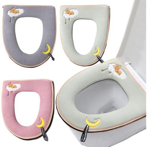 3PCS Housse de Siège de Toilette en Peluche, Universelle Couverture de Siège de Toilette Lavable Coussin de Siège de Toilette Housse de Toilette WC pour Femmes, Futures Mères, Personnes âgées