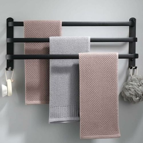 Porte-Serviettes Mural en Aluminium - 3 Niveaux - Avec Crochet - 30cm - Noir