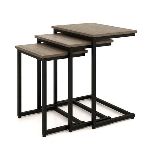 Costway Ensemble De 3 Tables Basses Gigognes En Forme De C, En Bois+Métal, Chaque Charge Max. 15kg, Pour Salon, Chambre, Bureau