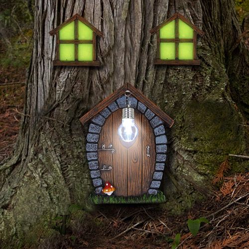 Fenêtres et portes miniatures avec lumières décoratives en forme d'arbre, lum