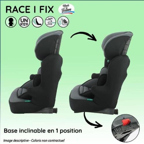 Siege Auto Isofix Nania Race I Fix 76-140 Cm R129 ?De 3 A 10 Ans ? Tetiere Réglable - Base Inclinable - Noir - Fabrication Française