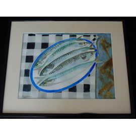 Tableau Aquarelle Les Maquereaux De Jullien De 1997