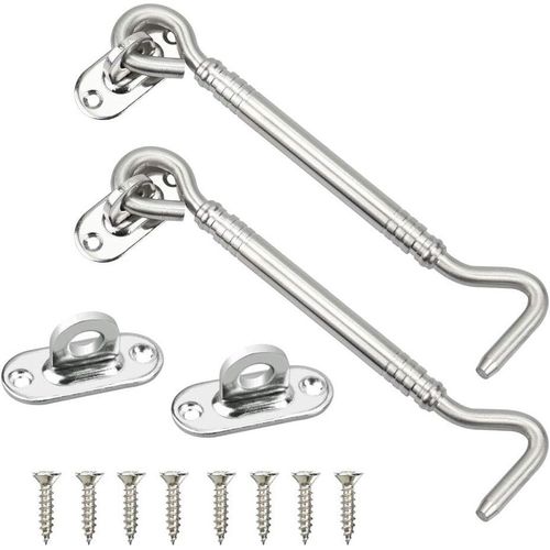 Lot de 2 crochets de fenêtre en acier inoxydable antique pour abri, serrure de portail et 8 vis de montage pour volets, portes d'entrepôt, portes coulissantes, garages