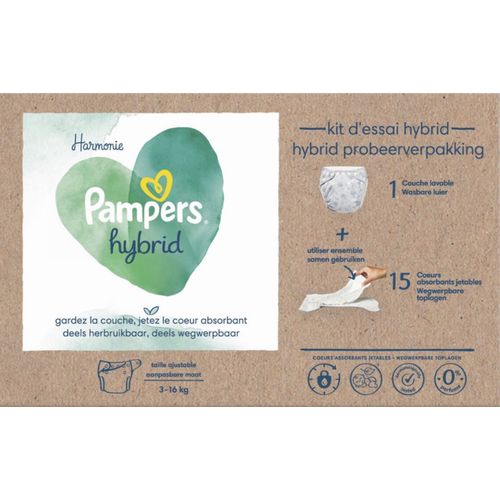 Couches Pampers Hybrid Kit De 15 C?Urs Absorbants Et 1 Couche Lavable