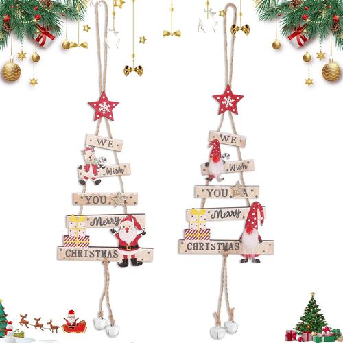 2 pièces d'ornements de Noël en Bois Suspendus, plaquette de Noël en Bois Suspendue, plaquette de Mots de Noël Suspendue avec Jingle Bells pour fenêtre, Porte,Balcon et décoration de Salle de Classe