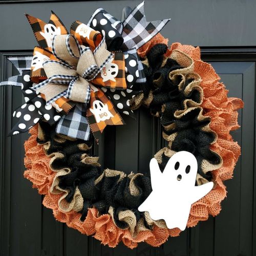 40cm-Couronne simulée Ruban Porte d'entrée Fenêtre Festival fantôme Festival de la moisson Décoration couronne de buffle