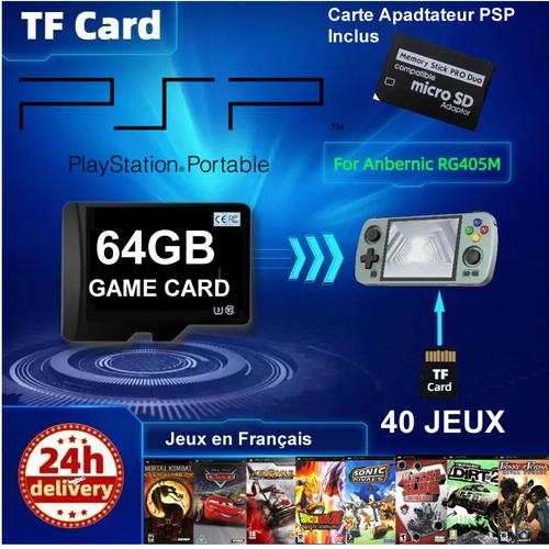 Carte Micro Sd 64go Et Adaptateur Psp Avec 40 Jeux Portable Pour La Console Psp