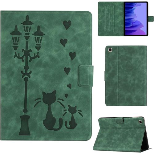 Eryi-Coque Pour Samsung Galaxy Tab A7 10.4 2022/2020 Sm-T500/T505/T507 Housse En Similicuir Avec Support, Un Couple De Chats Amoureux Sous Le Lampadaire Imprime, Pour Galaxy Tab A7 10.4, Vert