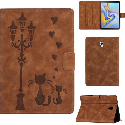 Eryi-Coque Pour Samsung Galaxy Tab A 10.5 Pouces 2018 Sm-T590/T595 Housse En Similicuir Avec Support, Un Couple De Chats Amoureux Sous Le Lampadaire Imprime, Pour Galaxy Tab A 10.5"", Marron