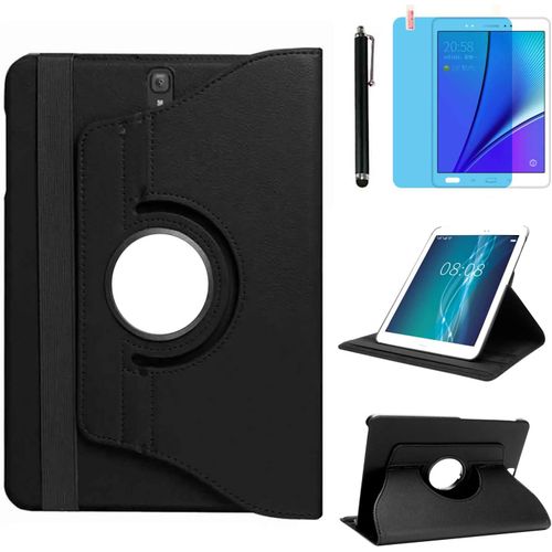 Eryi-Étui Housse Coque Pour Samsung Galaxy Tab S3 9.7 Pouces 2017 (Sm-T820 Sm-T825) - 360 Degrés Rotation Full Protection Kickstand Case Cover,Avec Un Stylo,Écran Film (Black)