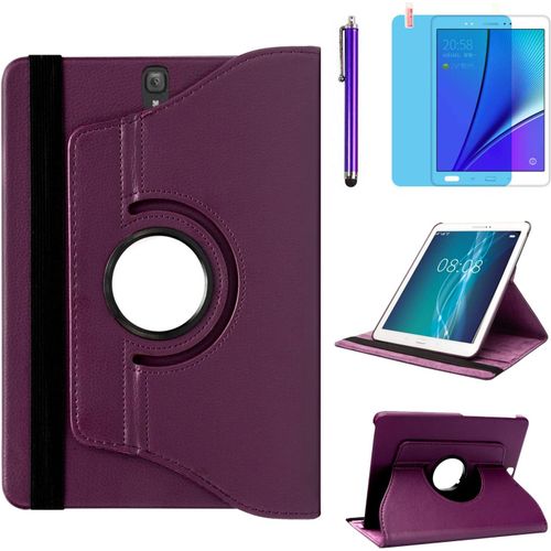Eryi-Étui Housse Coque Pour Samsung Galaxy Tab S3 9.7 Pouces 2017 (Sm-T820 Sm-T825) - 360 Degrés Rotation Full Protection Kickstand Case Cover,Avec Un Stylo,Écran Film (Purple)