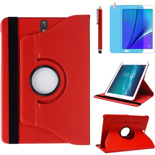 Eryi-Étui Housse Coque Pour Samsung Galaxy Tab S3 9.7 Pouces 2017 (Sm-T820 Sm-T825) - 360 Degrés Rotation Full Protection Kickstand Case Cover,Avec Un Stylo,Écran Film (Red)