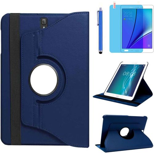 Eryi-Étui Housse Coque Pour Samsung Galaxy Tab S3 9.7 Pouces 2017 (Sm-T820 Sm-T825) - 360 Degrés Rotation Full Protection Kickstand Case Cover,Avec Un Stylo,Écran Film (Deep Blue)