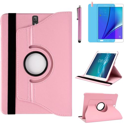 Eryi-Étui Housse Coque Pour Samsung Galaxy Tab S3 9.7 Pouces 2017 (Sm-T820 Sm-T825) - 360 Degrés Rotation Full Protection Kickstand Case Cover,Avec Un Stylo,Écran Film (Pink)