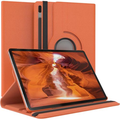 Eryi-- Pochette Pour Tablette Samsung Galaxy Tab S7 Fe / 5g Housse De Protection 12,4 Pouces Smart Cover Tablet Case Rotation À Placer Pivotant À 360° Avec Fonction De Support Similicuir Orange