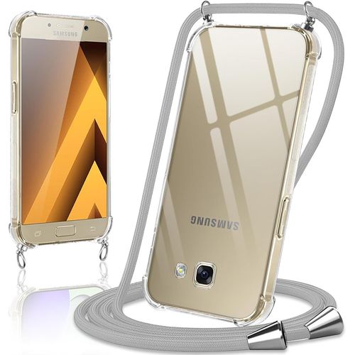 Eryi-Coque Avec Cordon Pour Samsung Galaxy A5 2017 5,2"", Collier Réglable Téléphone Étui Portable Lanyard Case Transparent Ultra Souple Silicone Tpu Housse Antichoc Protection Cover, Gris