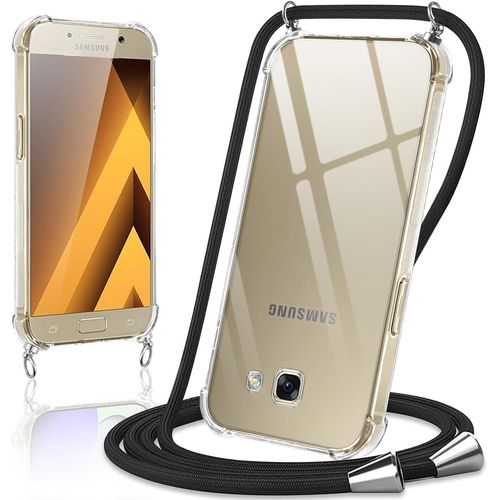 Eryi-Coque Avec Cordon Pour Samsung Galaxy A5 2017 5,2"", Collier Réglable Téléphone Étui Portable Lanyard Case Transparent Ultra Souple Silicone Tpu Housse Antichoc Protection Cover, Noir