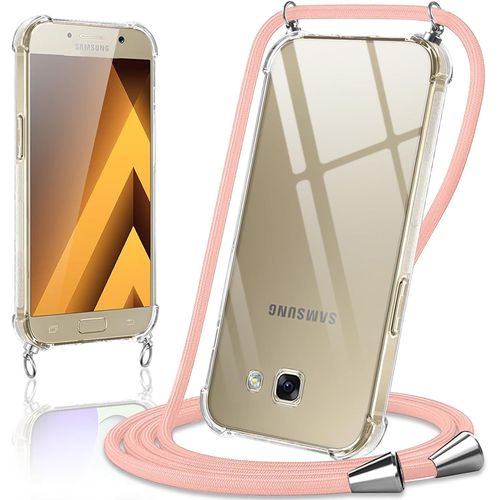 Eryi-Coque Avec Cordon Pour Samsung Galaxy A5 2017 5,2"", Collier Réglable Téléphone Étui Portable Lanyard Case Transparent Ultra Souple Silicone Tpu Housse Antichoc Protection Cover, Or Rose