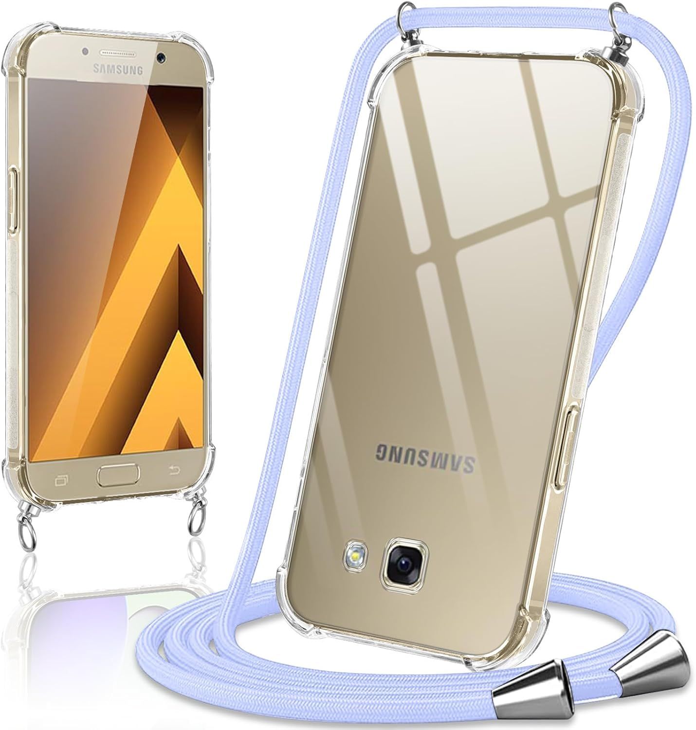 Eryi-Coque Avec Cordon Pour Samsung Galaxy A5 2017 5,2"", Collier Réglable Téléphone Étui Portable Lanyard Case Transparent Ultra Souple Silicone Tpu Housse Antichoc Protection Cover, Violet