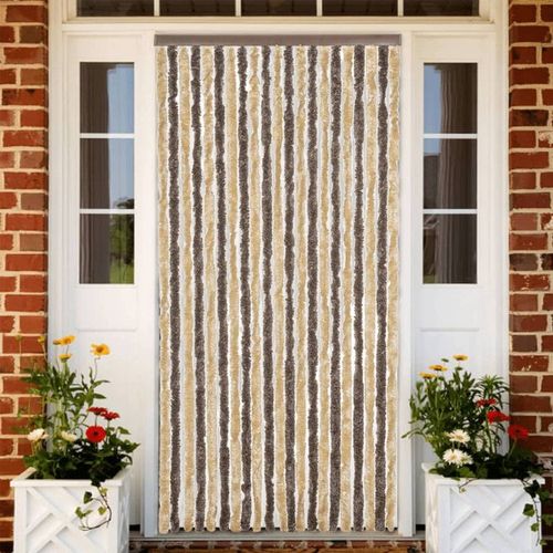 Rideau Anti Mouches Marron Foncé Et Beige 90x200 Cm Chenille