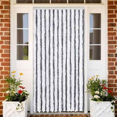 Rideau Anti Mouches Gris Et Blanc 100x230 Cm Chenille