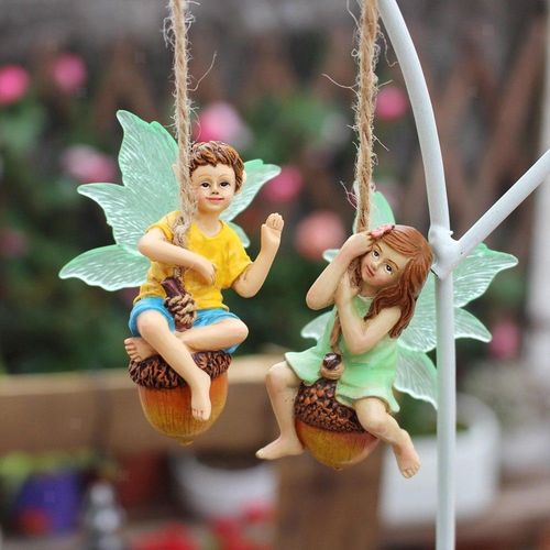 2x jardin boy girl décoration suspendue pièce maîtresse résine décor de