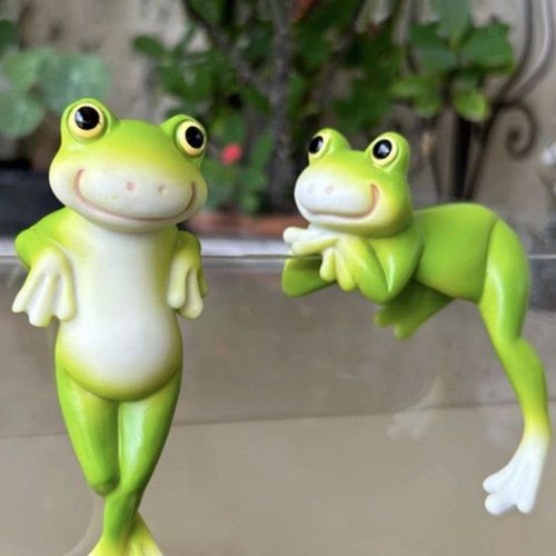 2pcs Statuts De Grenouille Debout Et Couchés Petits Dessins Animés De