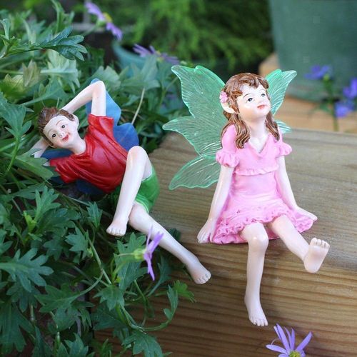 2pcs Fairy Garden Accessoires Boy Girl Statues Miniature Angel Figurines For
