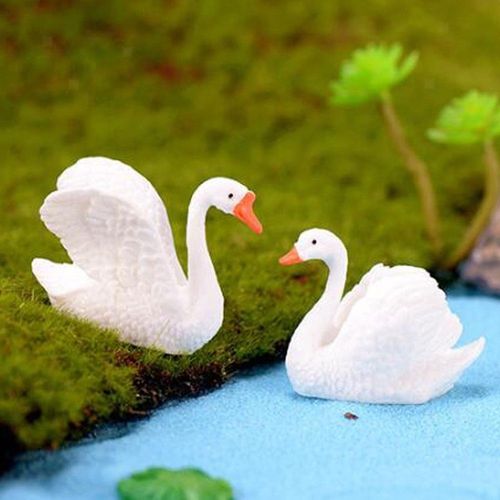 2pcs mignonne miniature fée jardin jardin ornement bricolage artisanat - cygne