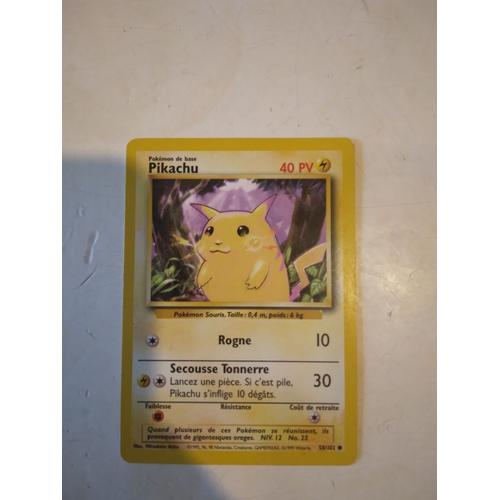 Carte Pokémon Pikachu 40 Pv Set De Base 58/102