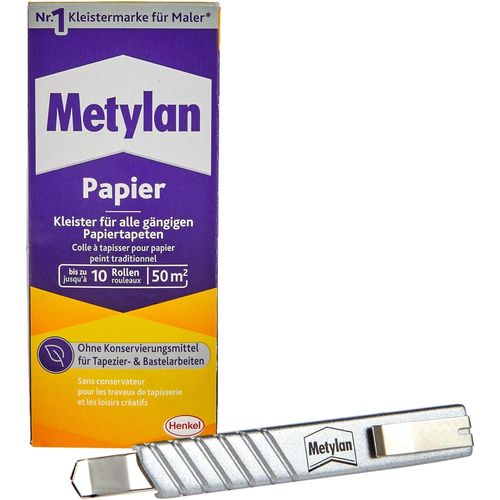 Colle à Papier Peint Papier,Colle à Papier Peint Forte pour Papier Peint léger,Normal et Lourd,Colle pour tapisser et bricoler,Paquet de 125 g et Un Cutter à Papier Peint Gratuit