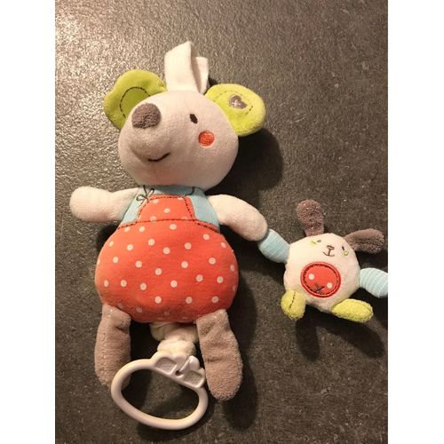 Doudou Souris Verte Rose Point Blanc Avec Son Petit Musicale, 21cm Pommette 