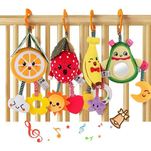 Jouets De Poussettes,4 Pack Jouets Doux De Hochets Fruits, Peluche Bébé À Clip Pour Poussette,Cadeau Pour 3,6,9,12 Mois Garçons Filles
